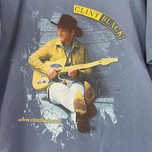 Clint Black Concert T Shirt Unisex Large Blue Y2K Short Sleeve Front Back *READ*